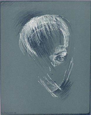 Portrait von Alexander Kowarzyk - wei&szlig;e Tusche mit Kohle auf get&ouml;ntem Papier
